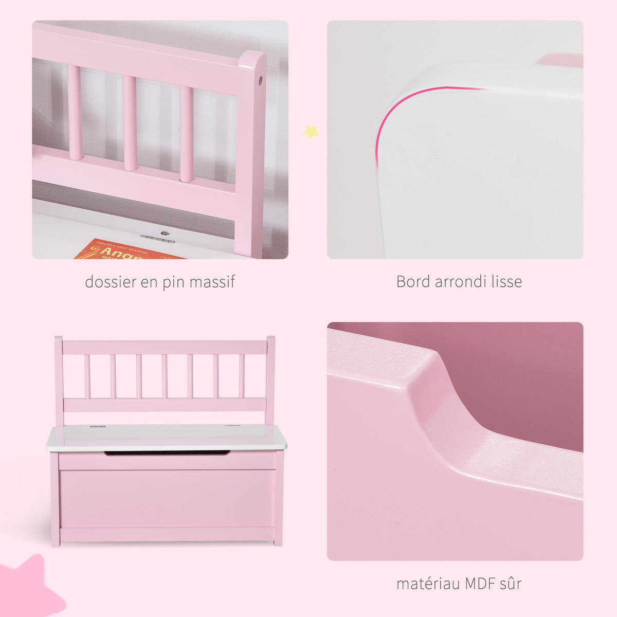 SPIELZEUGTRUHE DE-17270 2-in-1 mit Sitzbank & Sicherheitsdeckel Rosa - Pink, Metall (30/60cm) - ComfortXL