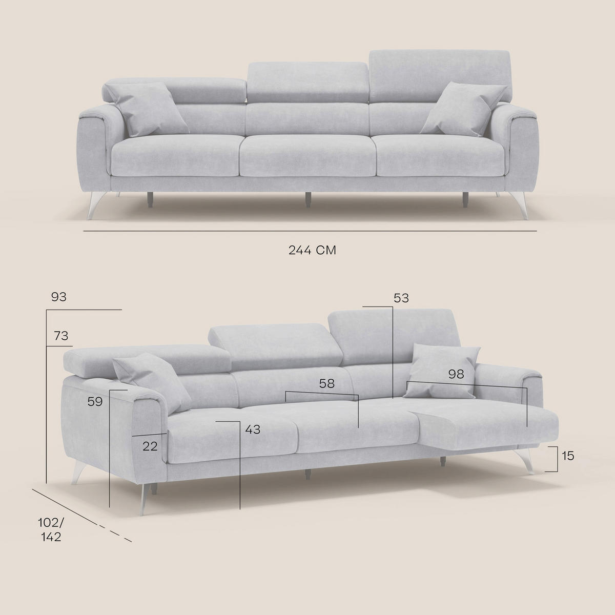 LINEARSOFA Caravaggio - Türkis, Textil (244/73/102cm) - Divani.store