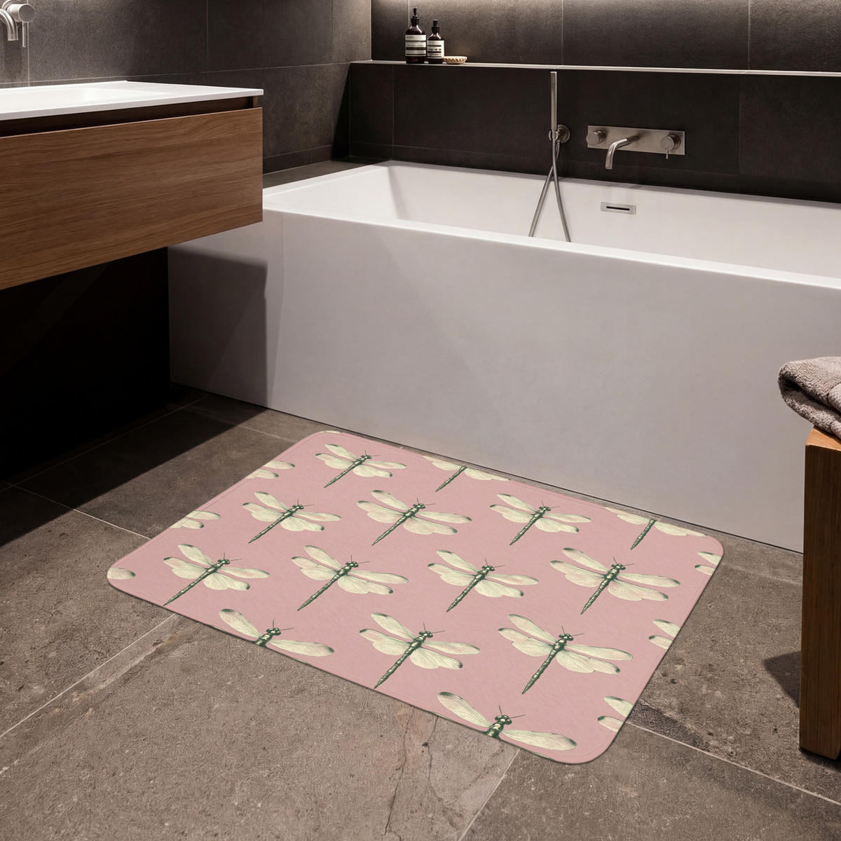 KÚPEĽŇOVÁ PREDLOŽKA Zvončeky - vzor - ružová 90x60 cm - ružová, textil/plast (90/60cm) - OnlyWow