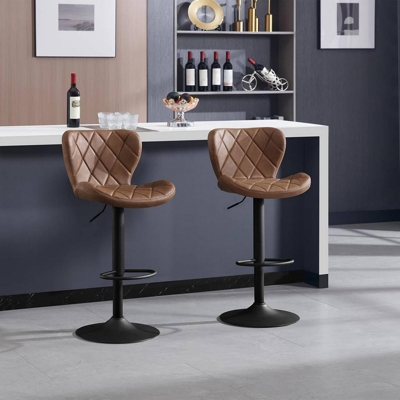 BARHOCKER Kunstleder, Metallgestell, Braun - Schwarz/Braun, Textil/Metall (47/89/54cm) - Woltu