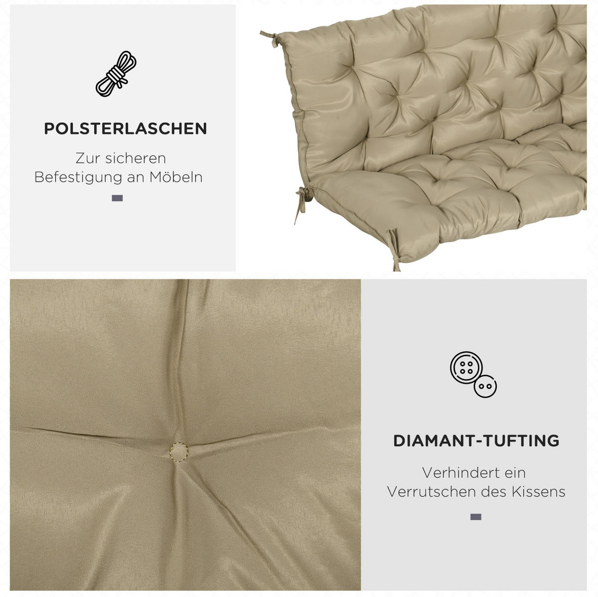 BANKAUFLAGE aus Polyester 150x98x8 cm in Beige mit 6 Bändern - Beige, Textil (98/8/150cm) - Modfu