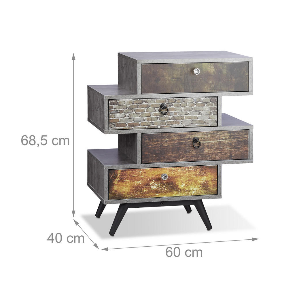 Thumbnail - Relaxdays Kommode, Mehrfarbig, Holzwerkstoff, Metall, 60x68.5x40 cm, Wohnzimmer, Kommoden & Sideboards, Kommoden