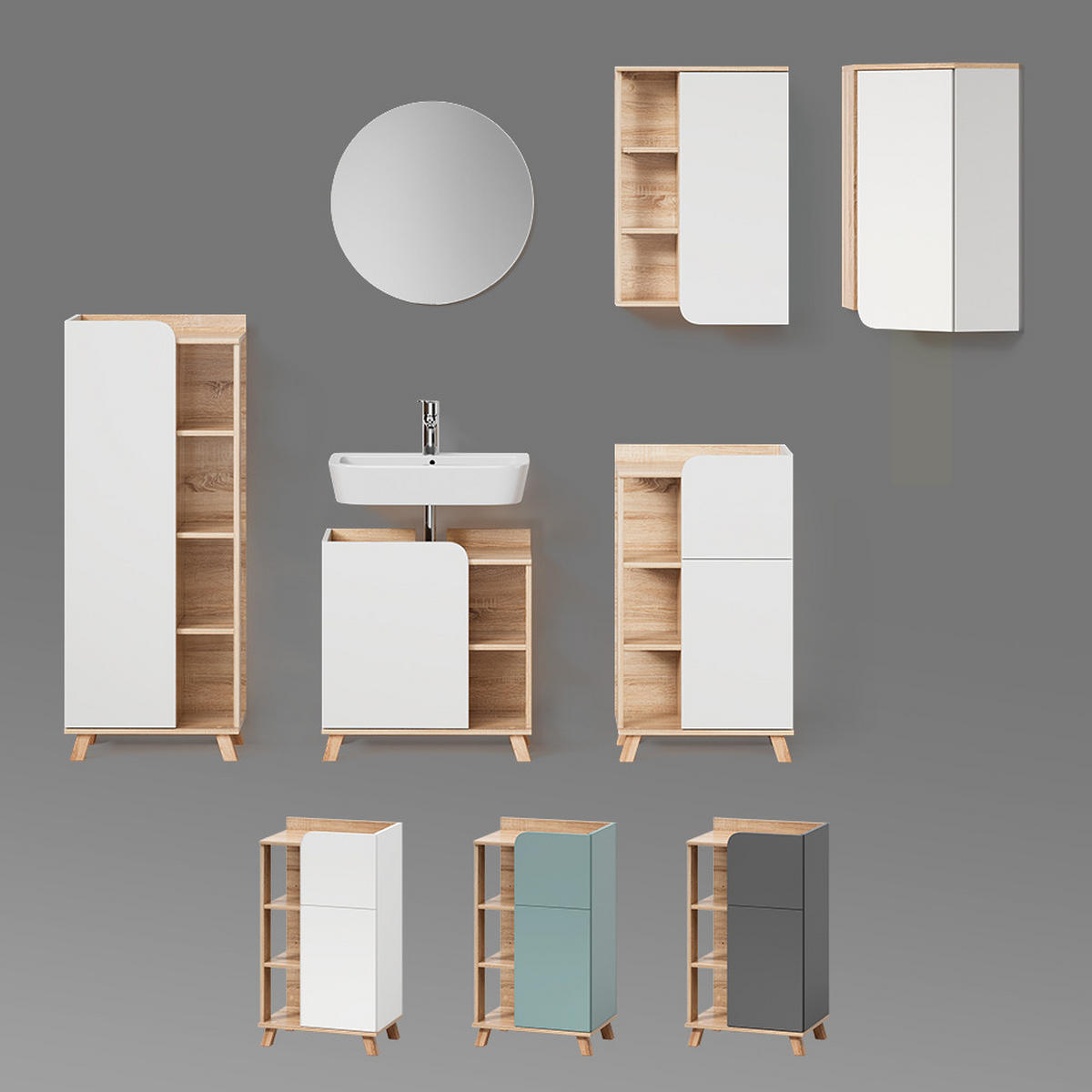 BADSCHRANK Marano Anthrazit 50 x 75 cm mit Tür und offenen Fächern - Anthrazit/Sonoma Eiche, Holzwerkstoff (50/75/20cm) - Livinity®