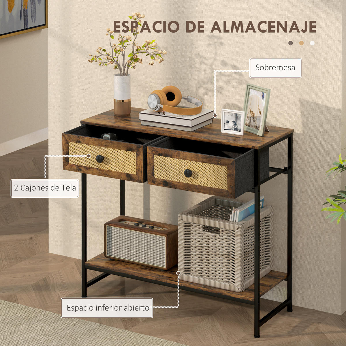 KONSOLENTISCH Rustikales Braun MDF Stahl 1 Stück - Braun, Kunststoff (80/30/75cm) - GiPP