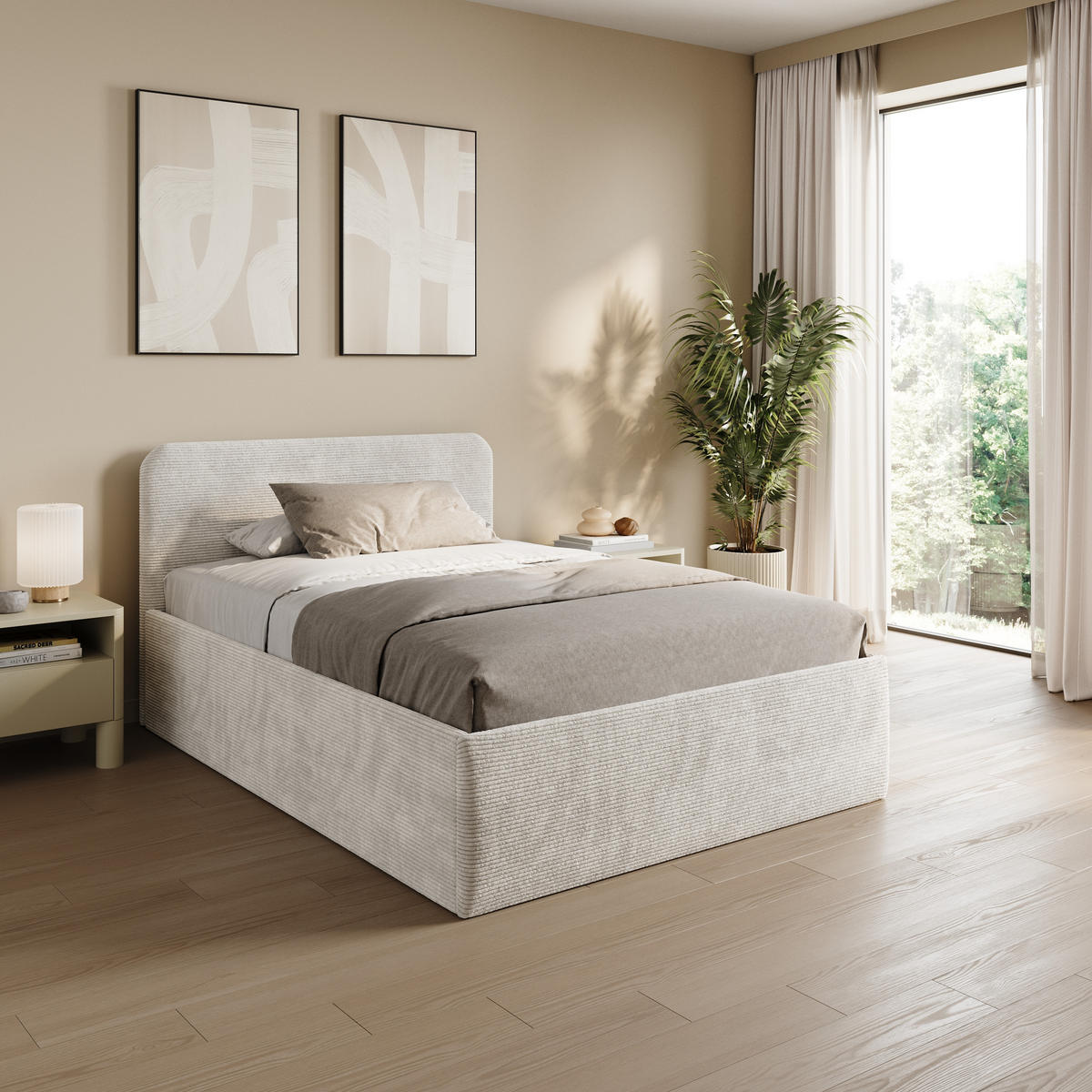 POSLTERBETT mit Bonnell-Matratze 140x200 cm in Hellbeige - Beige, Holzwerkstoff/Textil (140/200cm) - Home Collective