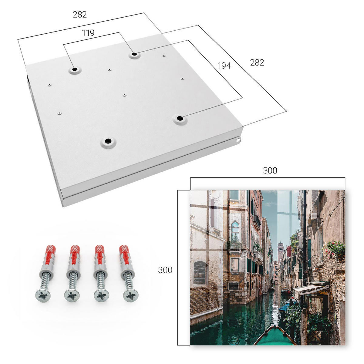 SCHLÜSSELBOX Weiß 30x30 cm – Türöffnung nach rechts - Venezianischer Kanal - Braun, Metall (30/30/5cm) - TULUP