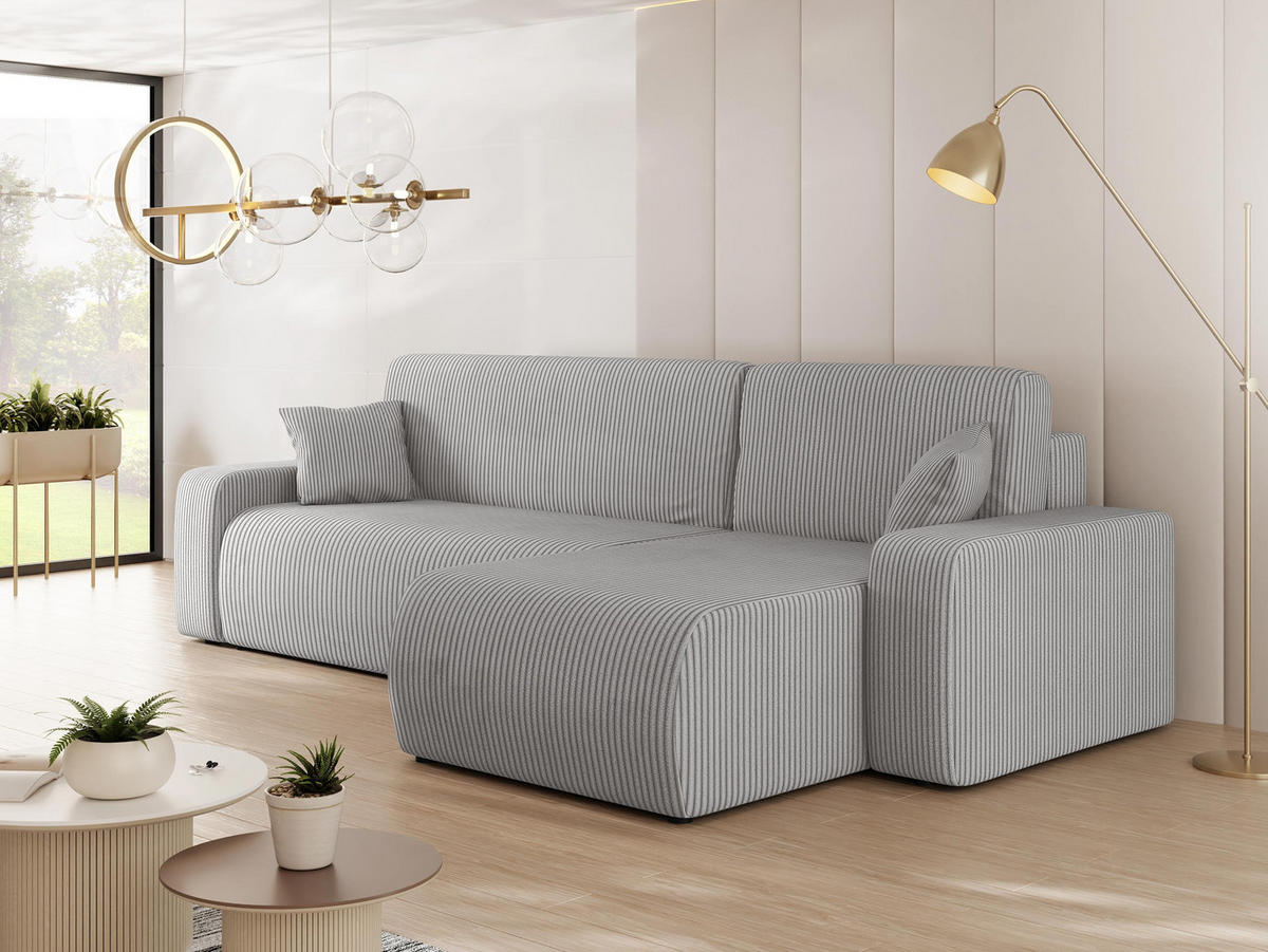 ECKSOFA Piano L Cord - Hellgrau/Schwarz, Holz/Kunststoff (244/145cm) - MIRJAN24