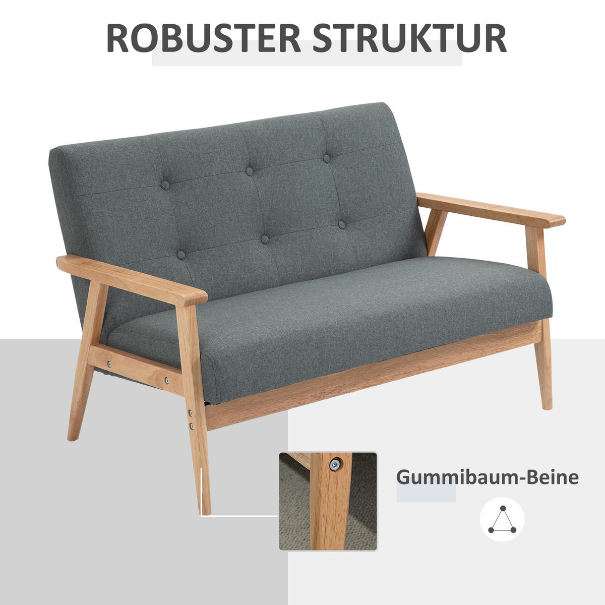 2 Sitzer Sofa Doppelsofa Polsterung Loveseat kompakt Leinen Grau - Dunkelgrau, Textil (66.5/73/115cm) - HOMCOM