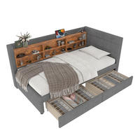 POLSTERBETT 90/200 cm Grau mit 2 Schubladen und USB- und Type-C-Anschlüssen - Grau, Textil (90/200cm) - Flora Grace