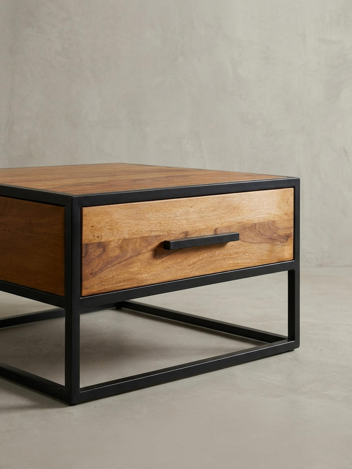 COUCHTISCH Industriestil, Metall und Holz, mit Schublade, 50 kg Tragkraft - Schwarz/Braun, Holz/Metall (65/65/38cm) - KADIMA DESIGN