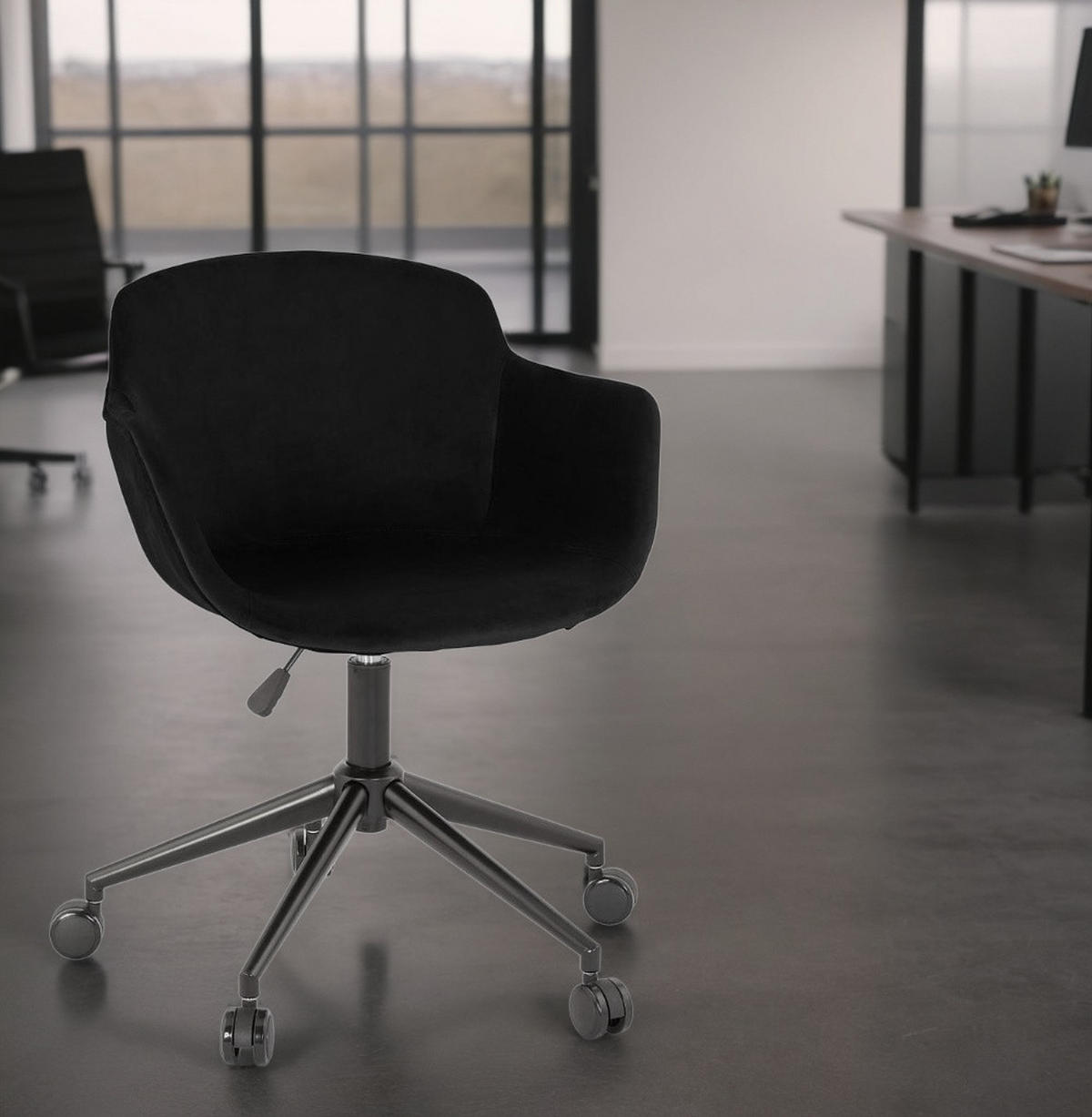 BÜROSTUHL Samt mit Rollen, 360° drehbar und höhenverstellbar PILANO, Schwarz 54x59x80 cm - Schwarz, Textil/Metall (59/80/54cm) - KADIMA DESIGN