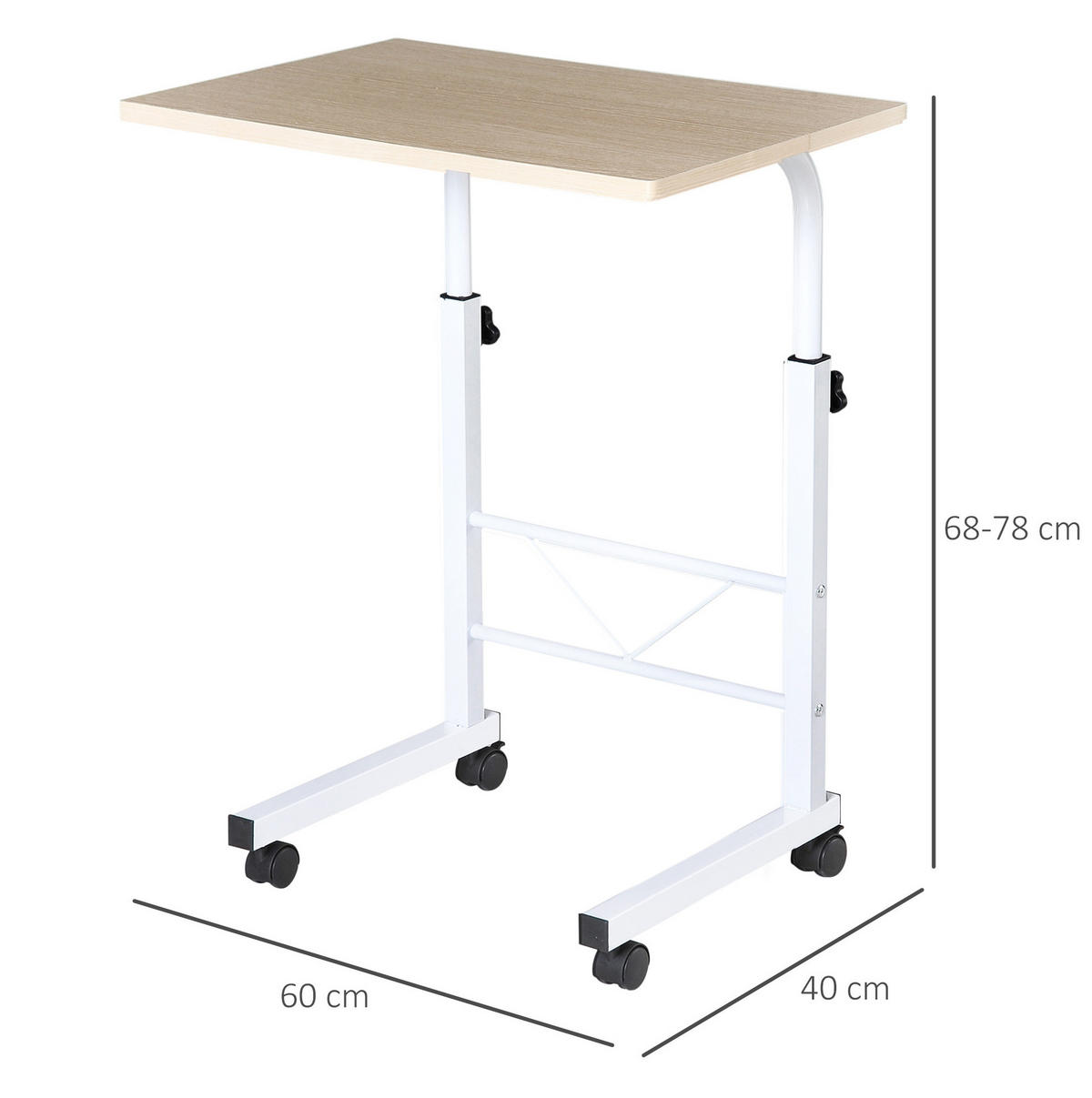 BEISTELLTISCH höhenverstellbar 60/40/68-78 cm mit Rollen in Ahorn-Optik - Ahornfarben, Metall (60/40/78cm) - BEAOK