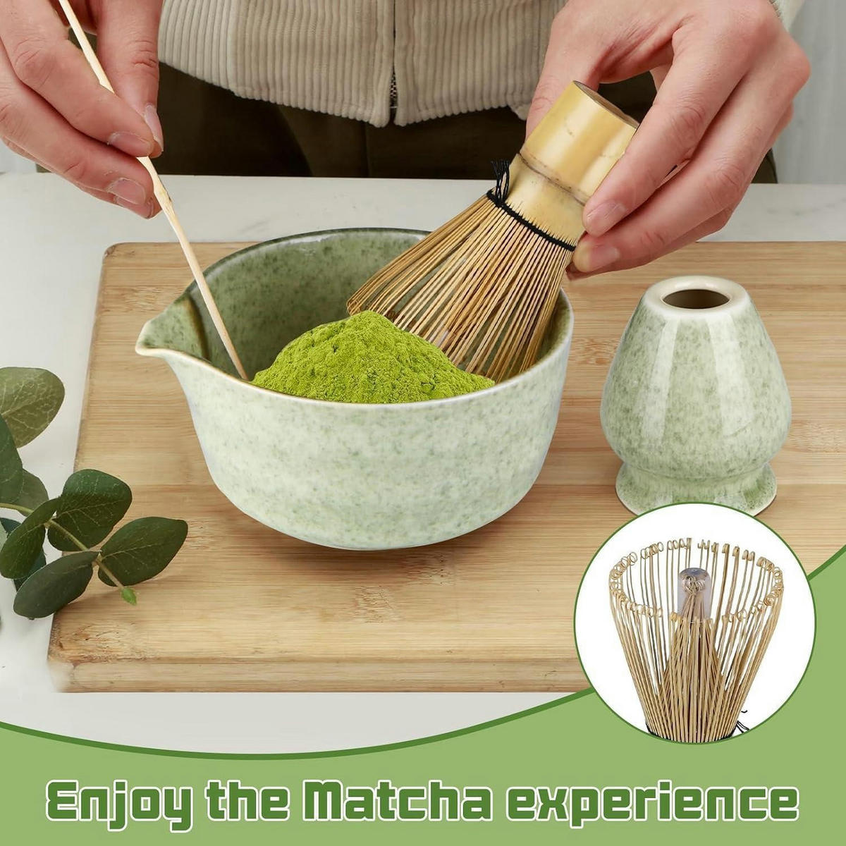 MATCHA Set 5-teiliges Set Keramik Bambus - Grün, Keramik (14/7.3/18.5cm)
