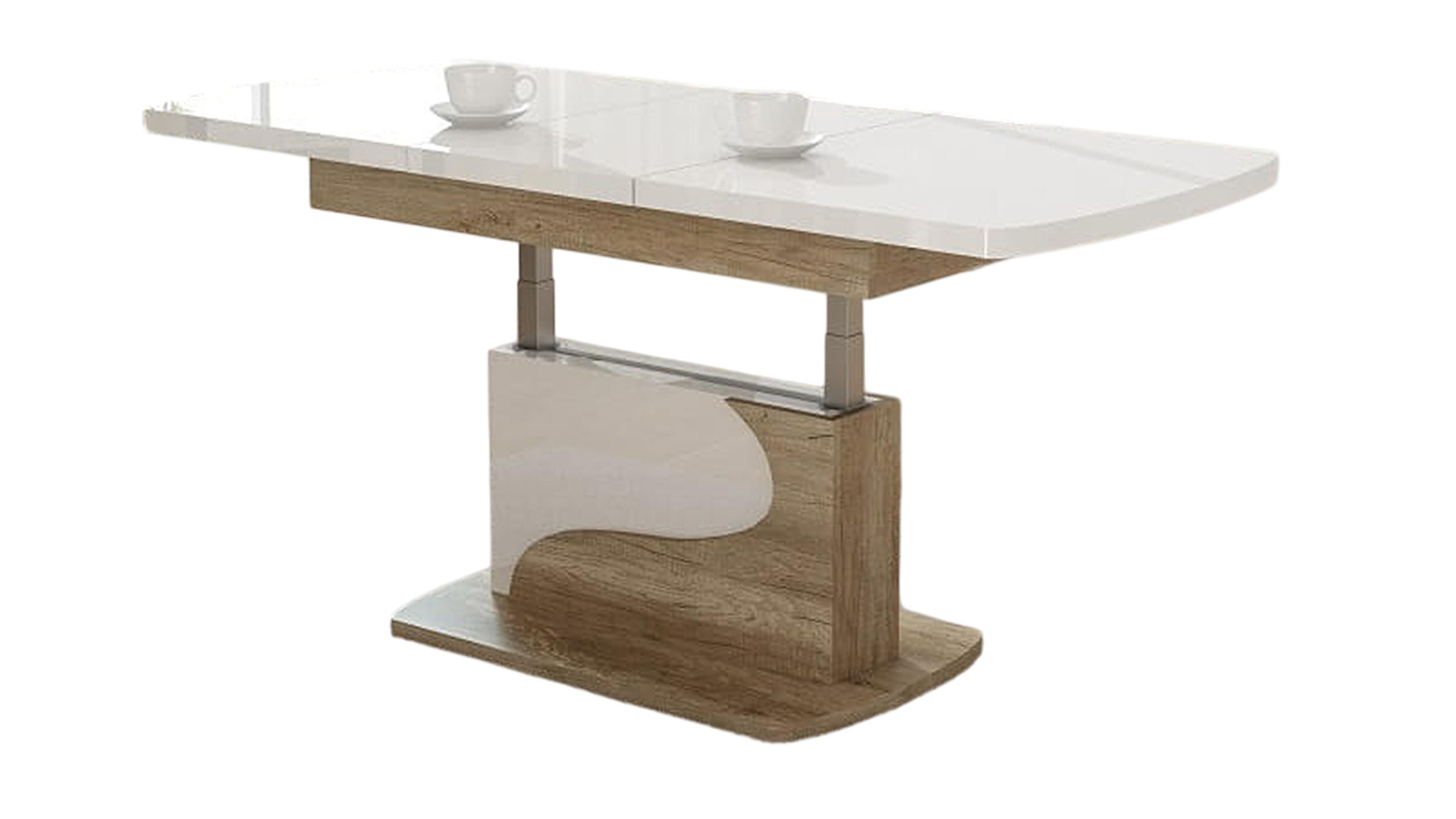 designimpex Couchtisch Weiß Hochglanz, Eiche 120x58x70 cm