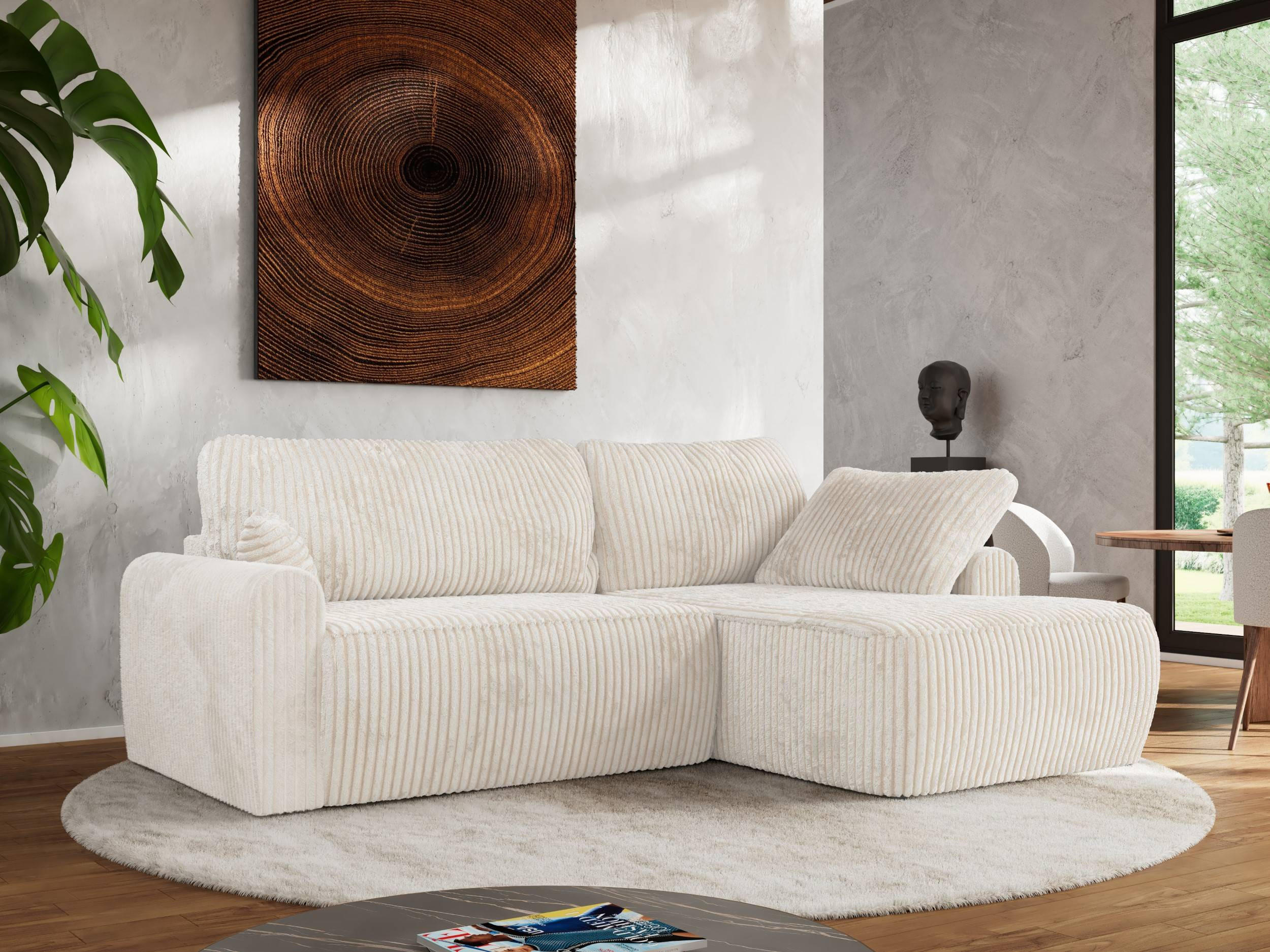 ECKSCHLAFSOFA CUBO L Creme Cord - rechts - Creme/Schwarz, Kunststoff/Textil (187/273cm) - MKS