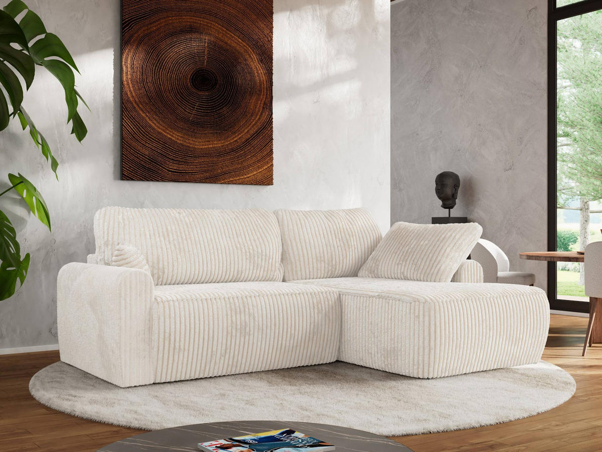 ECKSCHLAFSOFA CUBO L Creme Cord - rechts - Creme/Schwarz, Kunststoff/Textil (187/273cm) - MKS