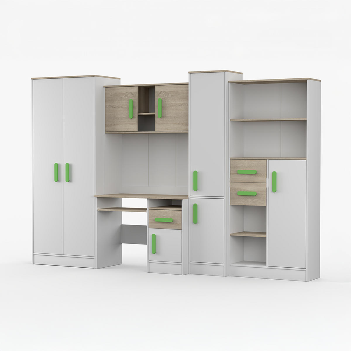 WOHNWAND Markus Weiß Sonoma Eiche mit griffenfarbe: Limette - Limette/Weiß, Holzwerkstoff (300/197/52cm) - imoebel24