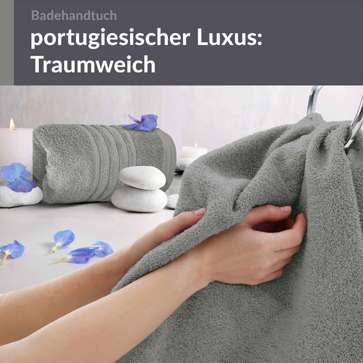 BADETUCH London Stein Grau 2er Set 100x150 - Grau, Textil (100/150cm) - Lashuma
