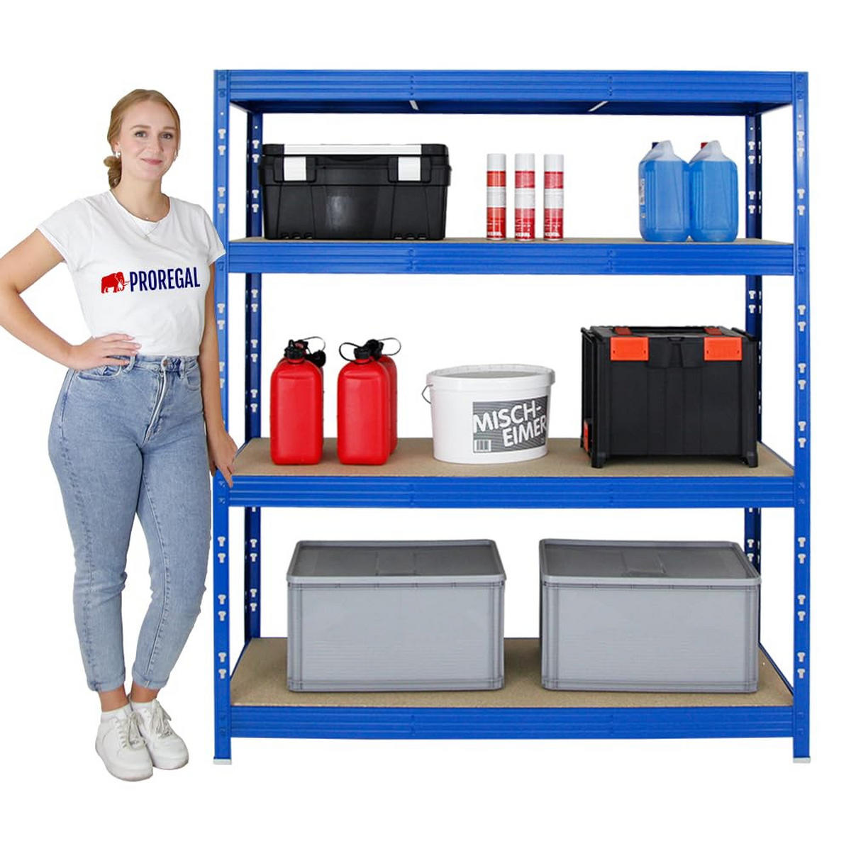 SCHWERLASTREGAL Rhino 180x160x60 cm 4 Spanplatten-Ebenen 8mm Fachlast 500 kg Blau - Blau, Metall (160/180/60cm) - PROREGAL