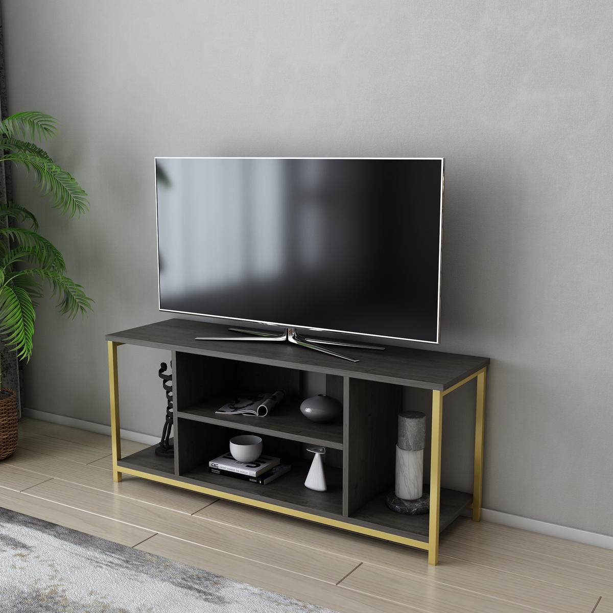 TV-ELEMENT Rinaldo Gold Frig - Beige/Goldfarben, Holzwerkstoff (120/51/35cm) - Decorotika