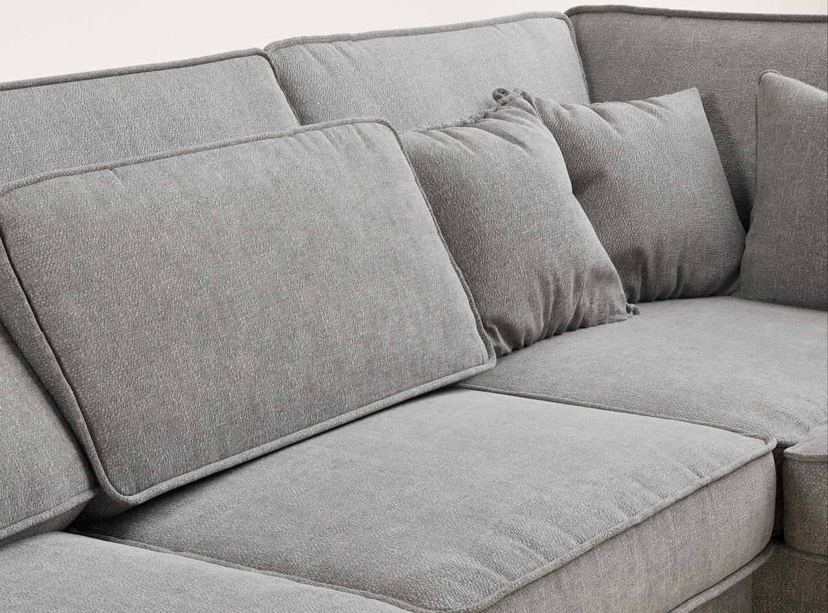 ECKSOFA Kirou Beige grau Chenille-Stoff - Rechts Seite - Greige/Schwarz, Holz/Holzwerkstoff (311/225cm) - Maison de Reve