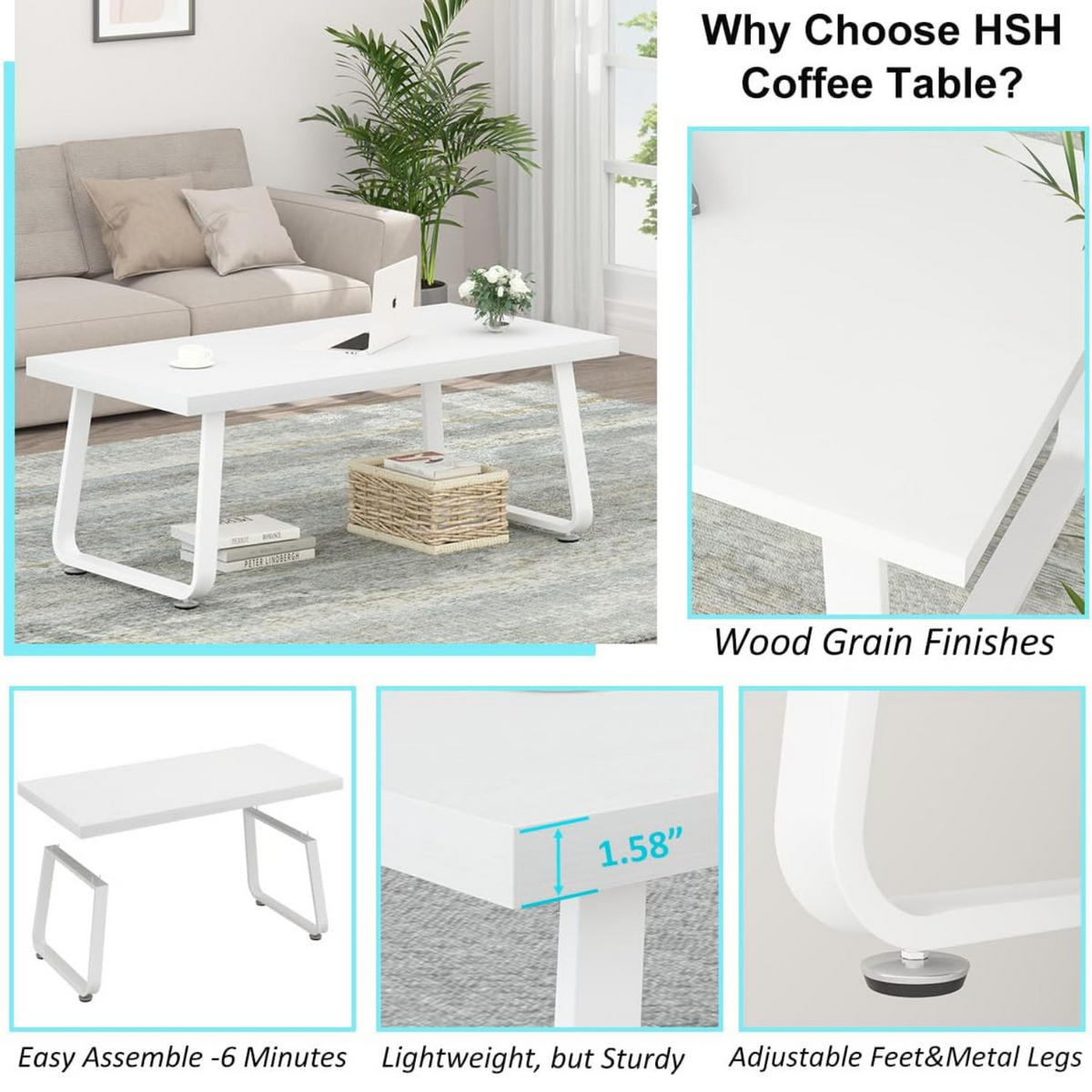 COUCHTISCH Modern Holz Metall 120 x 60 x 46,5 cm Wohnzimmertisch - Weiß, Holzwerkstoff/Metall (60/120/46.5cm) - Quality Elegance