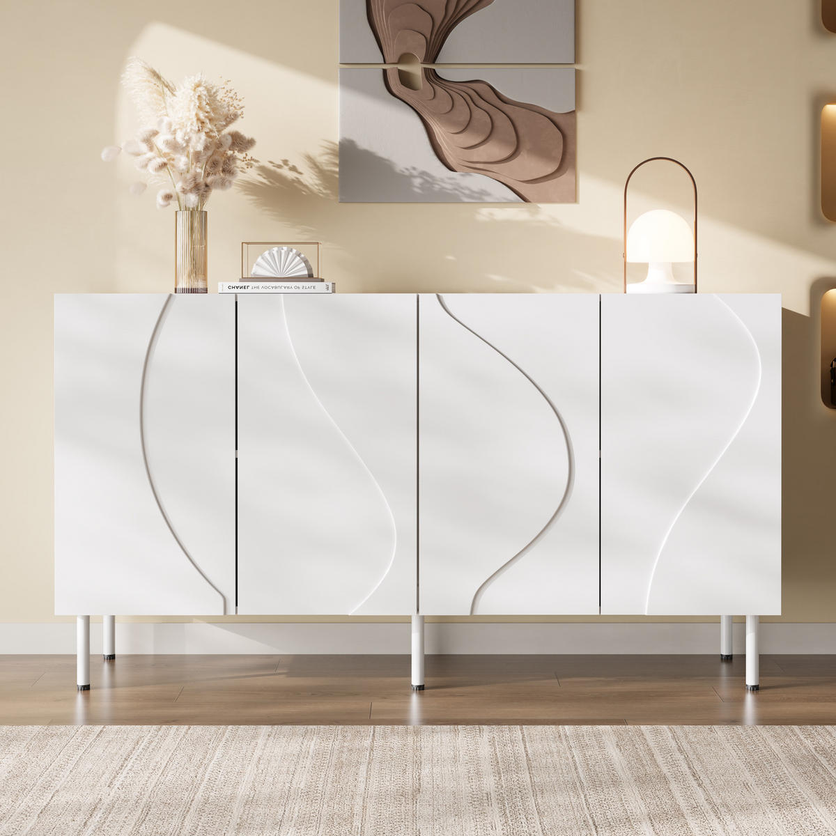SIDEBOARD 3D Türen grifflos PB MDF Metallfüße modern - Weiß, Holzwerkstoff (40/77.5/140cm) - FLIEKS