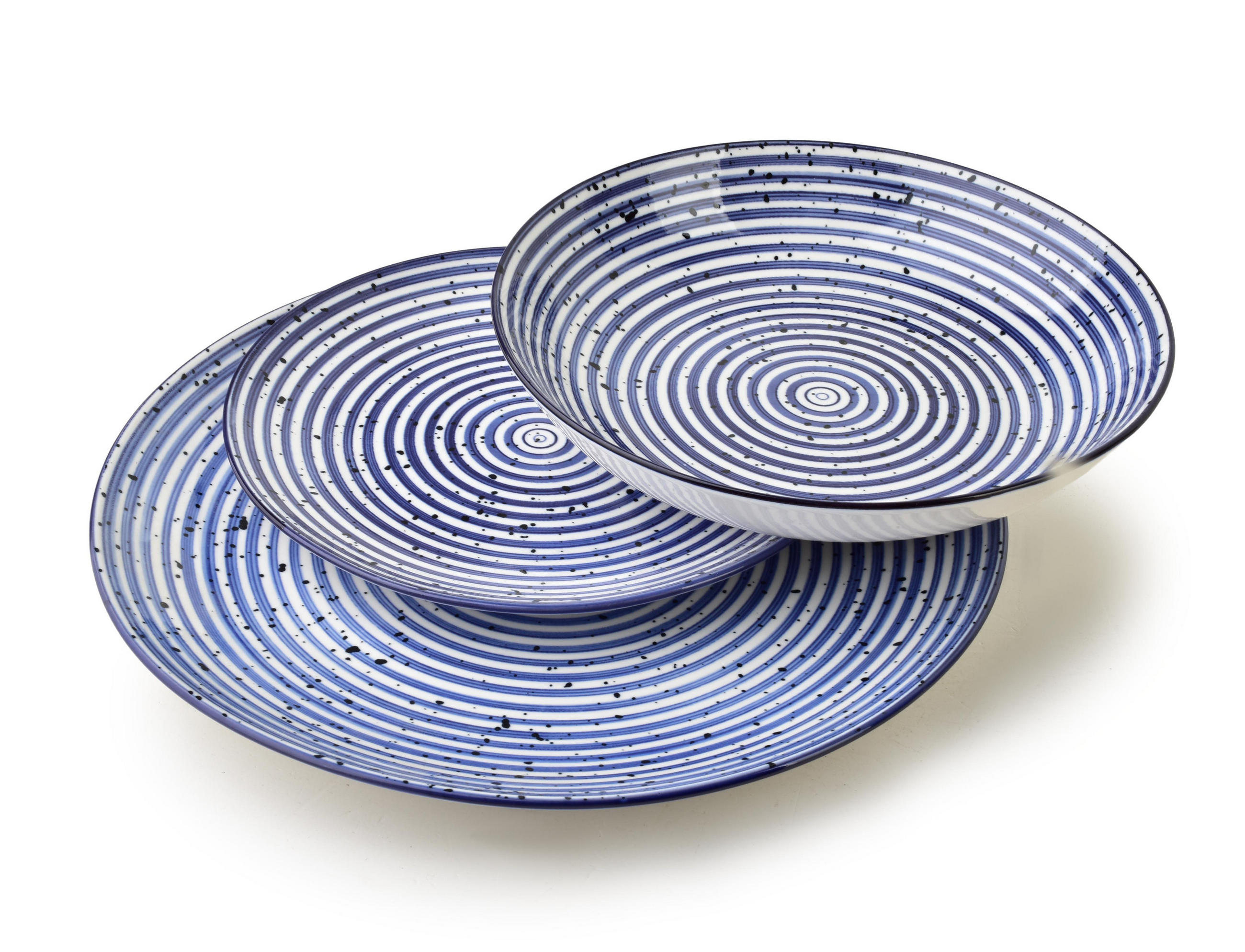 GESCHIRR-SET Stripes blau 18-tlg 27/19/20cm Porzellan - Blau, Keramik (19/20/27cm) - Mondex