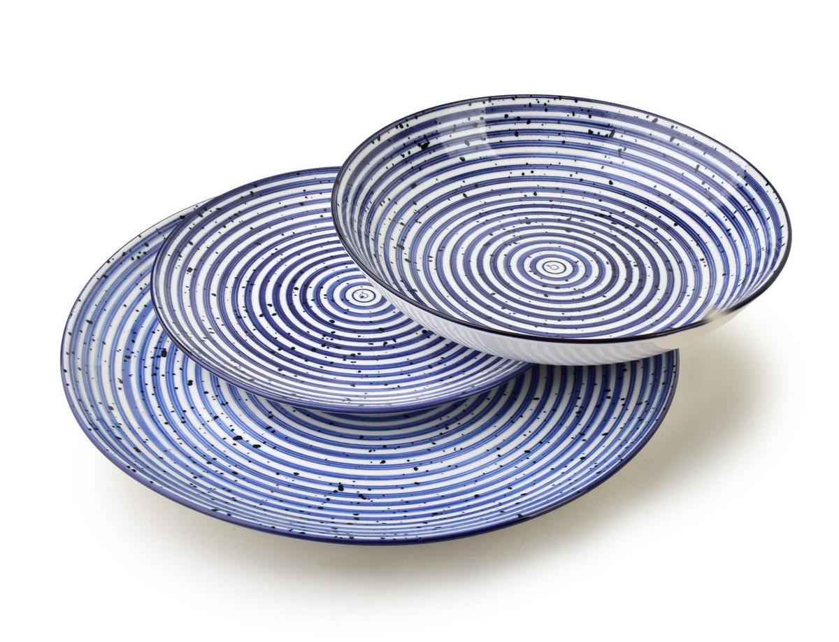 GESCHIRR-SET Stripes blau 18-tlg 27/19/20cm Porzellan - Blau, Keramik (19/20/27cm) - Mondex