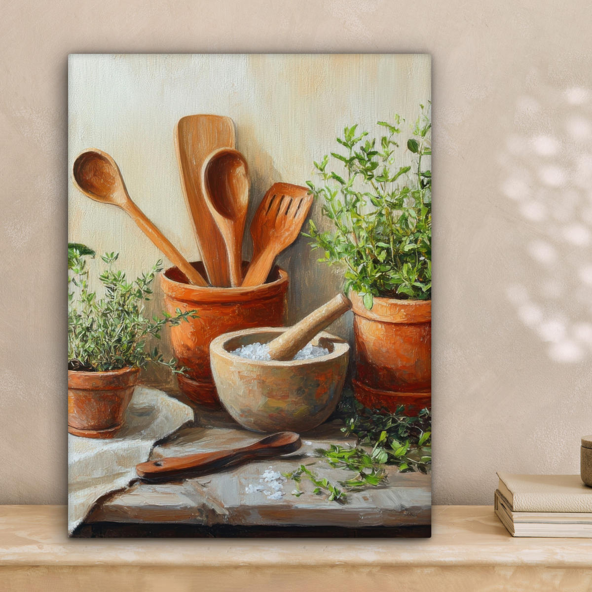 LEINWANDBILD Töpfe - Kräuter - Holz 30x40 cm - Terracotta, Textil (30/40cm) - MuchoWow