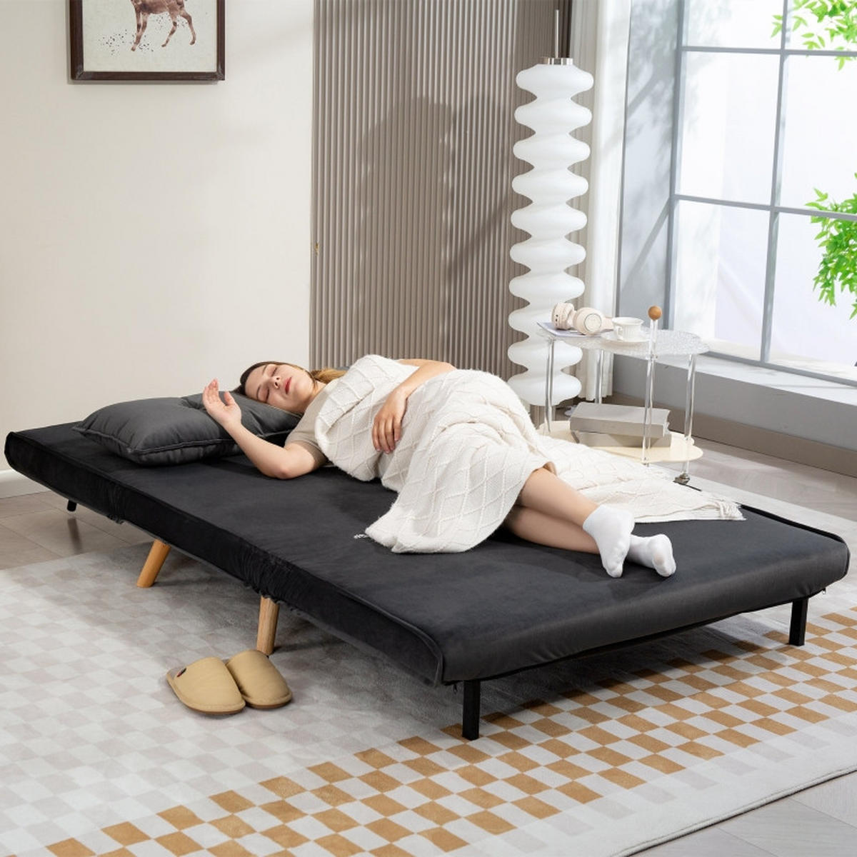 2-SITZER Schlafsofa Polyester mit Klick-Klack, verstellbarer Rückenlehne 120/75/87 cm Dunkelgrau - Dunkelgrau, Textil (75/87/120cm) - Redom