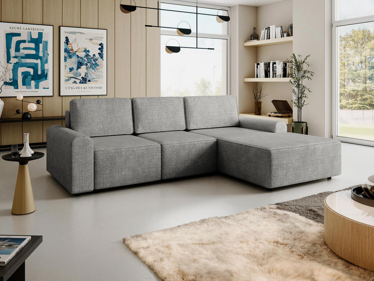 ECKSOFA Bella L, Seite: Rechts - Schwarz/Grau, Holz/Kunststoff (258/168cm) - MIRJAN24