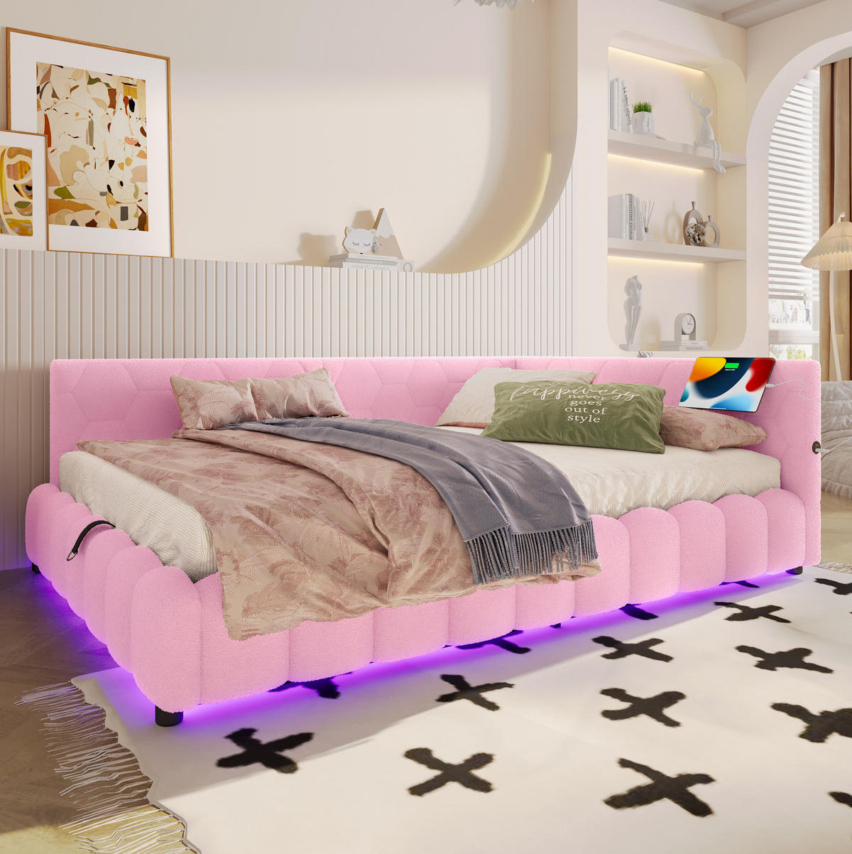 POLSTERBETT 140/200 cm Rosa aus Vliesimitat mit Stauraum - Rosa, Textil (140/200cm) - OKMYHOME