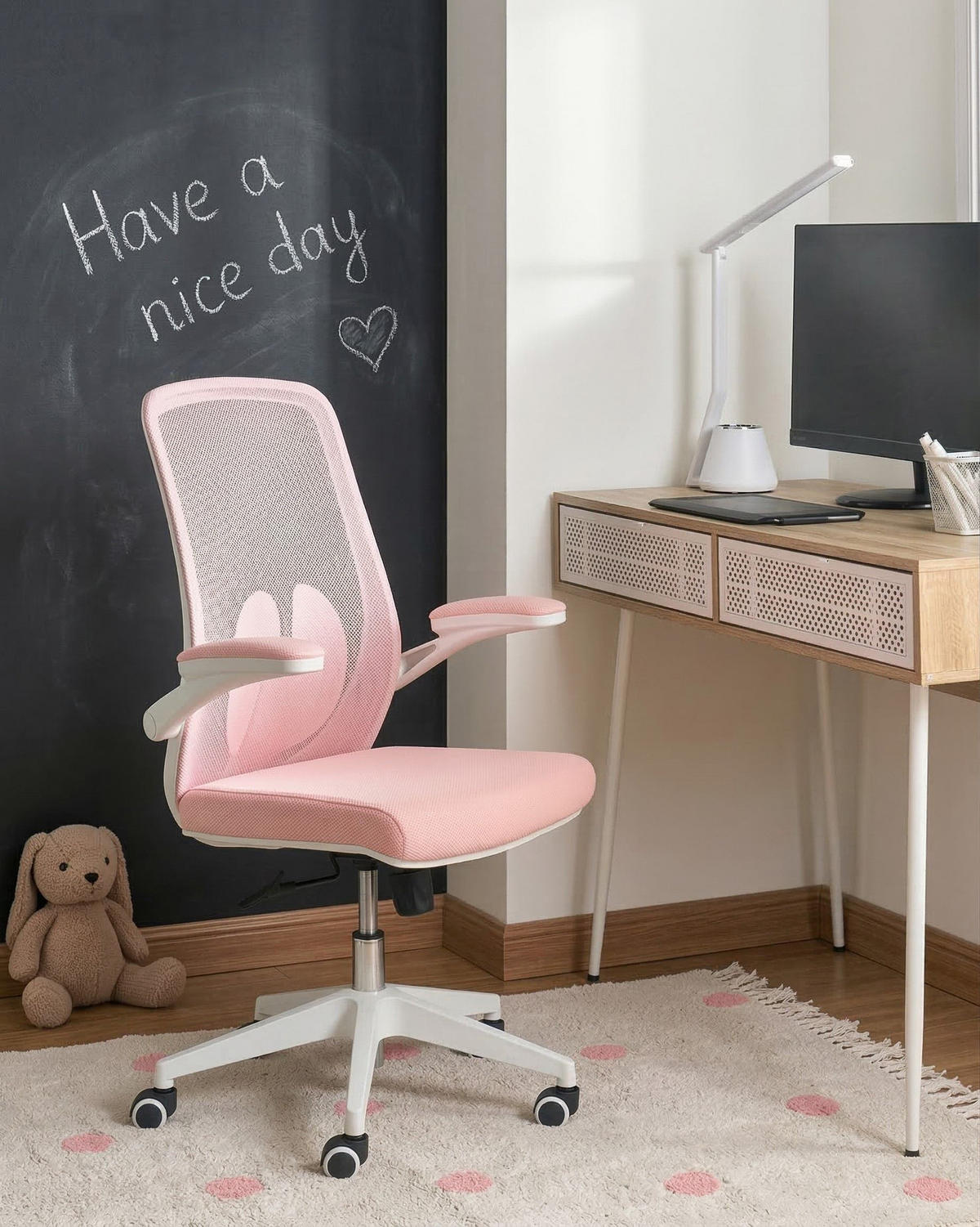 BÜROSTUHL Pastellrosa Overlord - Pink, Textil (49/100/63cm) - Beliani