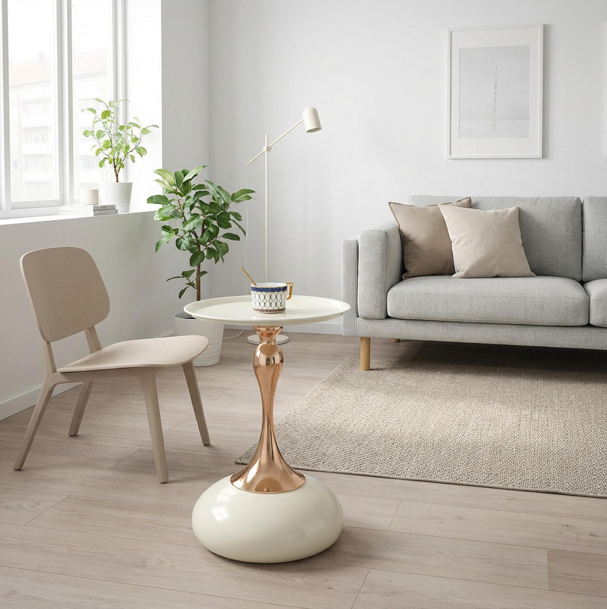 BEISTELLTISCH rund aus Metall White+Gold für kleine Räume - Weiß, Metall (38/38/54cm) - Meubliv