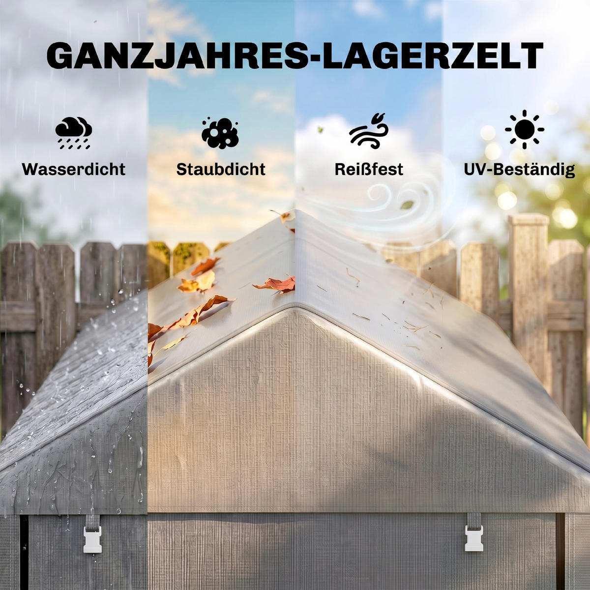 GARAGENZELT Verzinkter-Metall PE-Gewebe Hellgrau - Hellgrau, Metall (120/165/179cm) - Outsunny