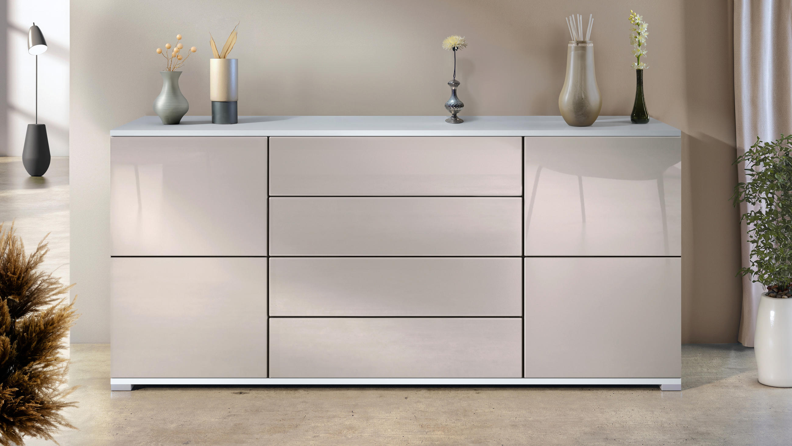 SIDEBOARD Rova Sandgrau Hochglanz - Sandfarben, Holzwerkstoff (166.5/75.5/35cm) - Vladon