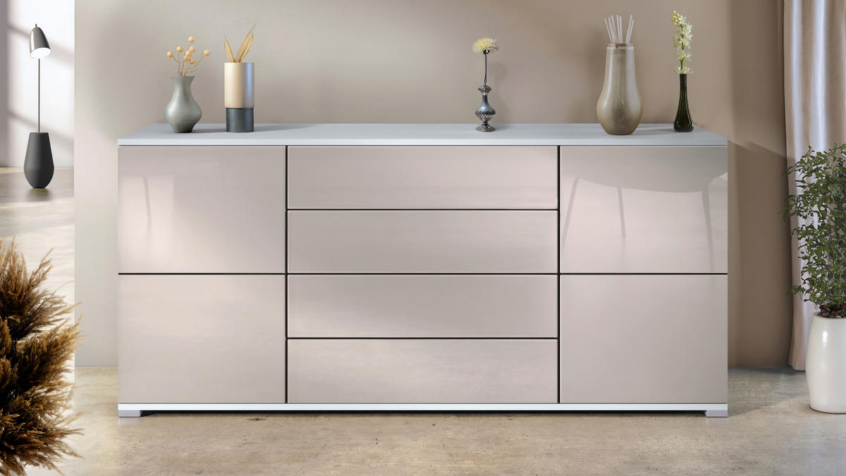 SIDEBOARD Rova Sandgrau Hochglanz - Sandfarben, Holzwerkstoff (166.5/75.5/35cm) - Vladon