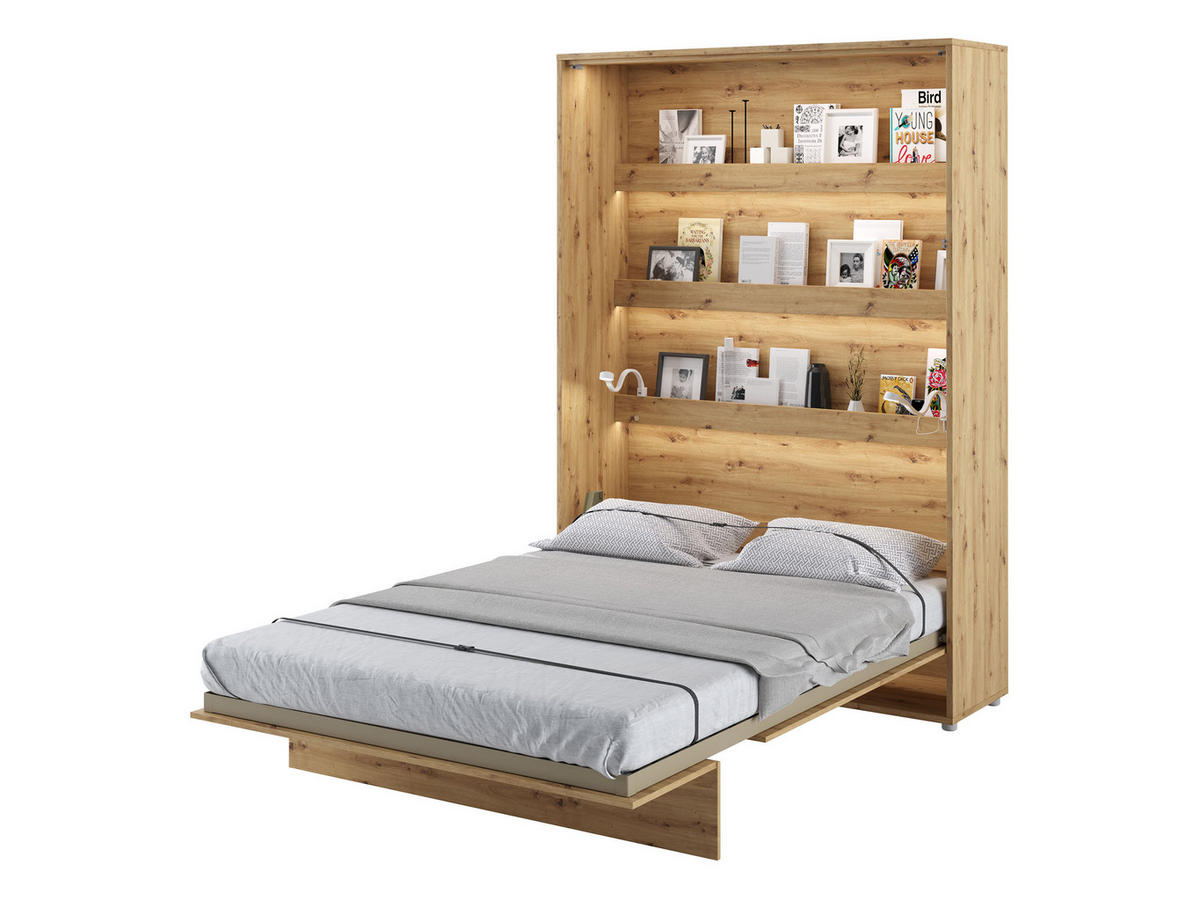 SCHRANKBETT Bed-Concept BC-01 140x200 mit zwei LED-Lampe - Eiche Artisan/Grau, Holz/Holzwerkstoff (140/200cm) - MIRJAN24