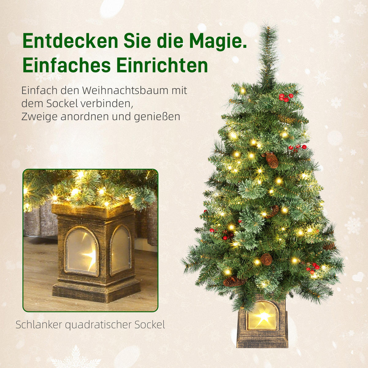 KÜNSTLICHER Weihnachtsbaum 120 cm Tannenbaum künstlich mit 100 LED 8 Modi - Grün, Kunststoff (120cm) - HOMCOM