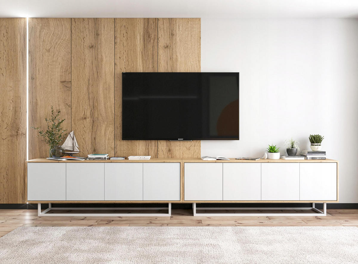 TV-SCHRANK Apollo2 Eiche wotan Weiß Matt 150/53/35 cm - Weiß, Holzwerkstoff/Metall (150/53/35cm) - Meble Lindner