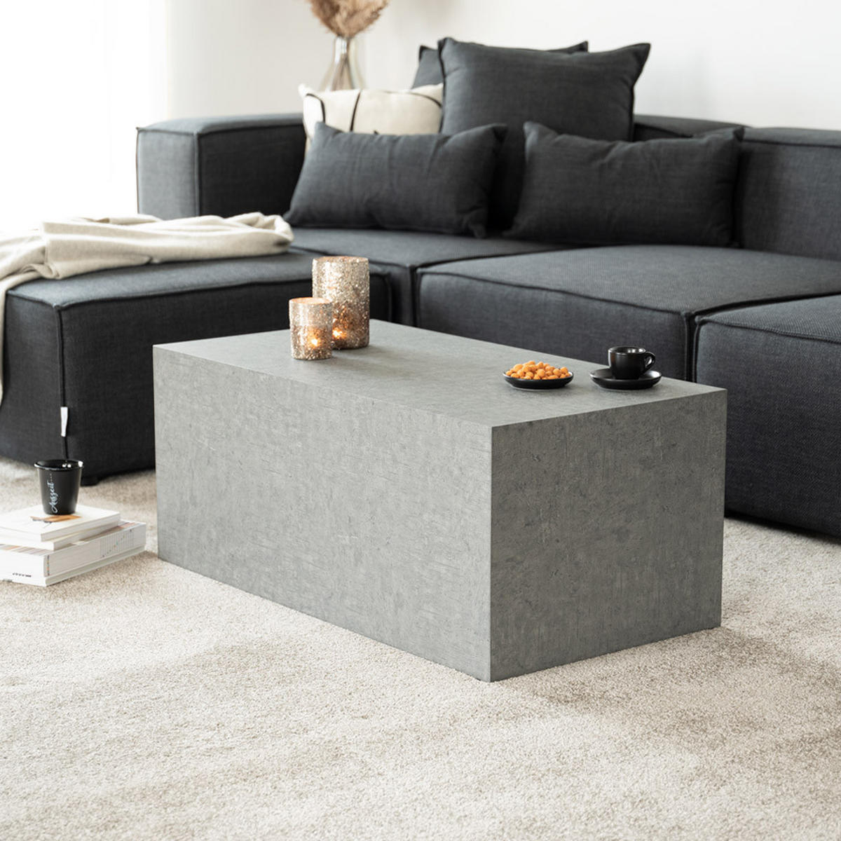 COUCHTISCH AMIRI L - Farbe: Grau, Größe: 95 x 40 x 50 cm - Grau, Holzwerkstoff/Textil (40/95/50cm) - Home Deluxe