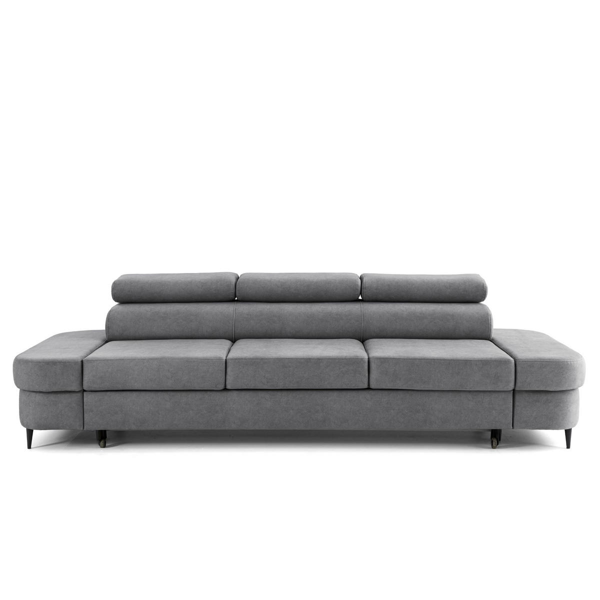 3-SITZER Sofa PRIAM mit Schlaffunktion 125x277 Velours Grau - Schwarz/Grau, Holz/Textil (278/95/102cm) - Muffo