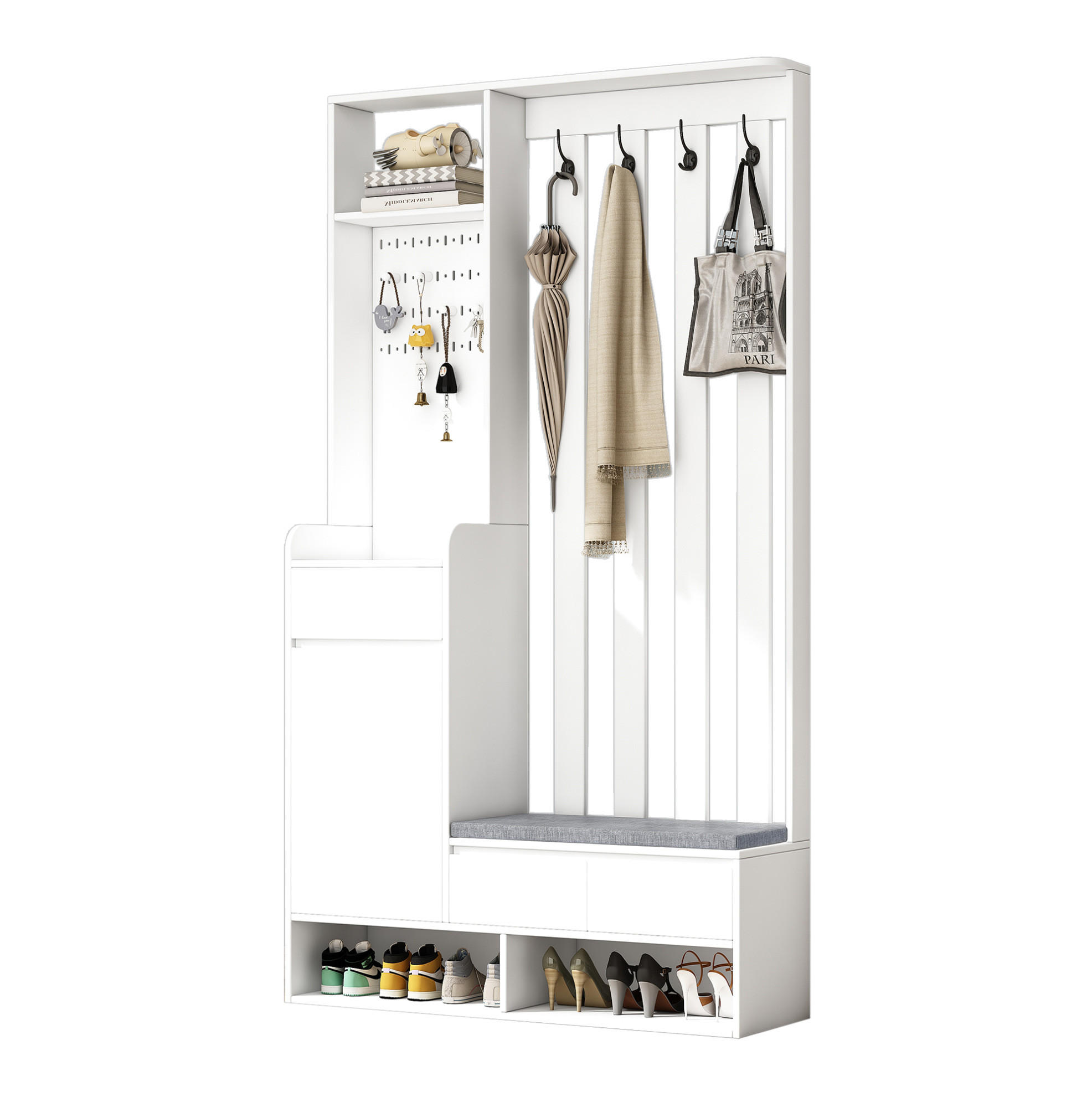 GARDEROBE 100/180/35 cm Weiß aus MDF mit Sitzbank - Weiß, Holzwerkstoff (35/180/100cm) - OKMYHOME