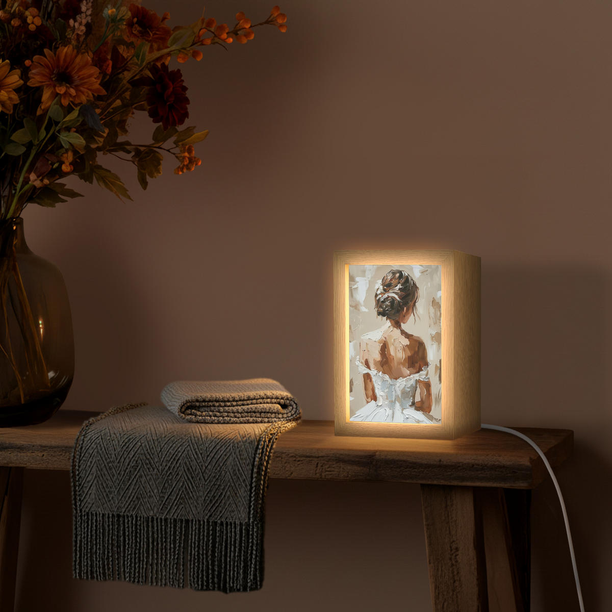 TISCHLEUCHTE Frau - Farbe - Abstrakt - Beige - Modern 15x20 cm - Brombeere, Holzwerkstoff (8/15/20cm) - OnlyWow