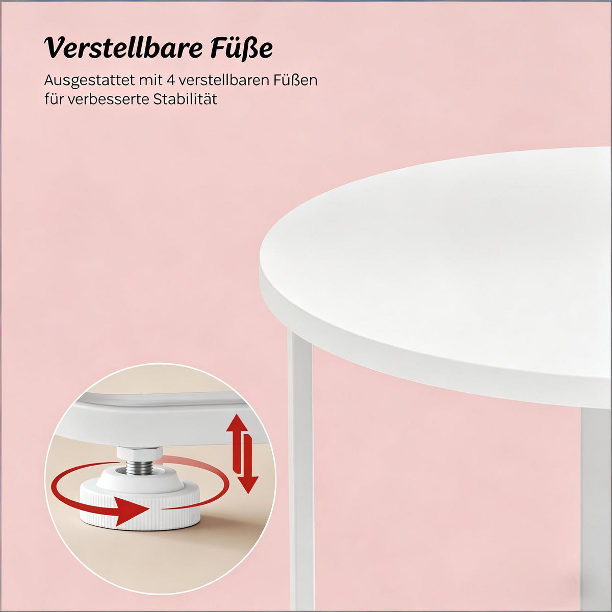 BEISTELLTISCH DE-37220 rund mit Stoffkorb Weiß - Weiß, Metall (45/45/50cm) - ComfortXL