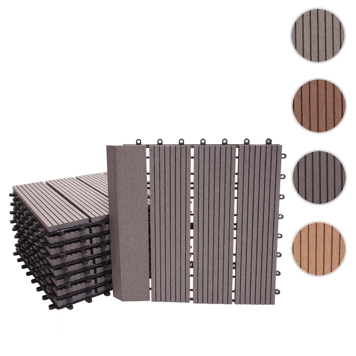 WPC BODENFLIESE + Abschluss 11x 30x30cm Coffee linear waagrecht - Braun, Kunststoff (30/30/2cm) - BERLINLODGE