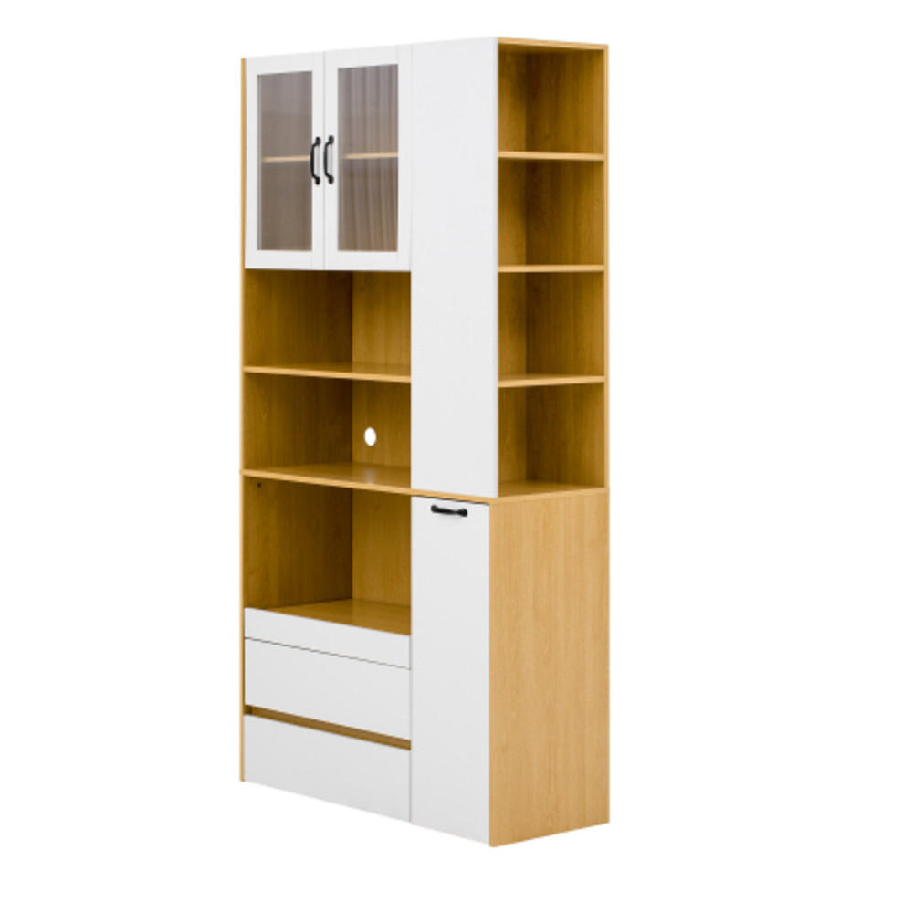 HIGHBOARD mit Riffelglas weiß-natur 100×40×200 cm aus MDF - Naturfarben, Holzwerkstoff (100/200/40cm) - Luhomfu