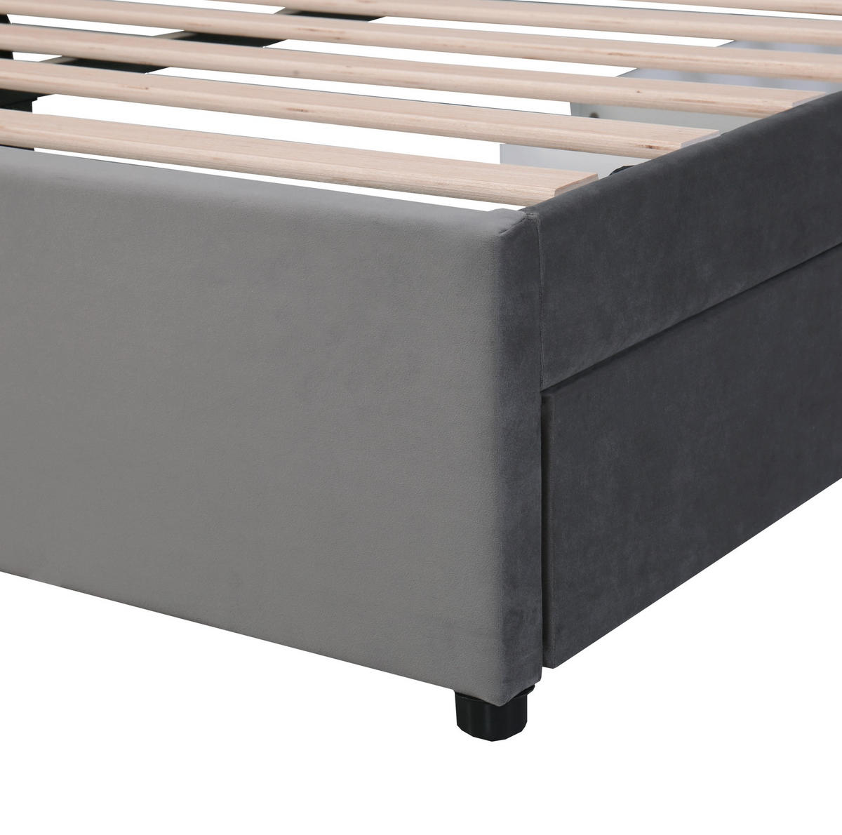 POLSTERBETT aus Samt 160x200 cm Grau mit Lattenrost, hohem Kopfteil und 2 Schubladen - Grau, Textil (160/200cm) - IVMEU