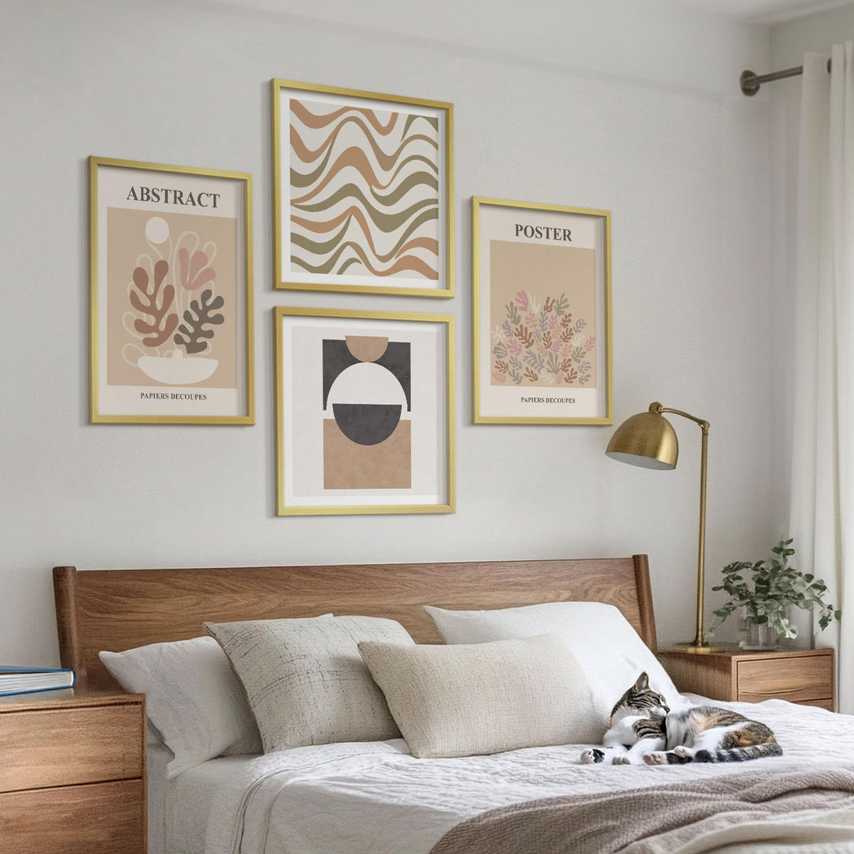 BILDER SET 4er Set - 50x50 cm & 40x60 cm Goldrahmen - Abstrakte Formenmuster - Goldfarben, Kunststoff (50/50cm) - TULUP